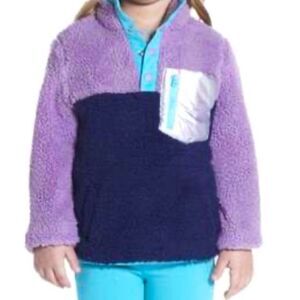 ANDY & EVAN | Girls Purple Navy Blue Sherpa Sweatshirt Jacket Teal Trim Size 5